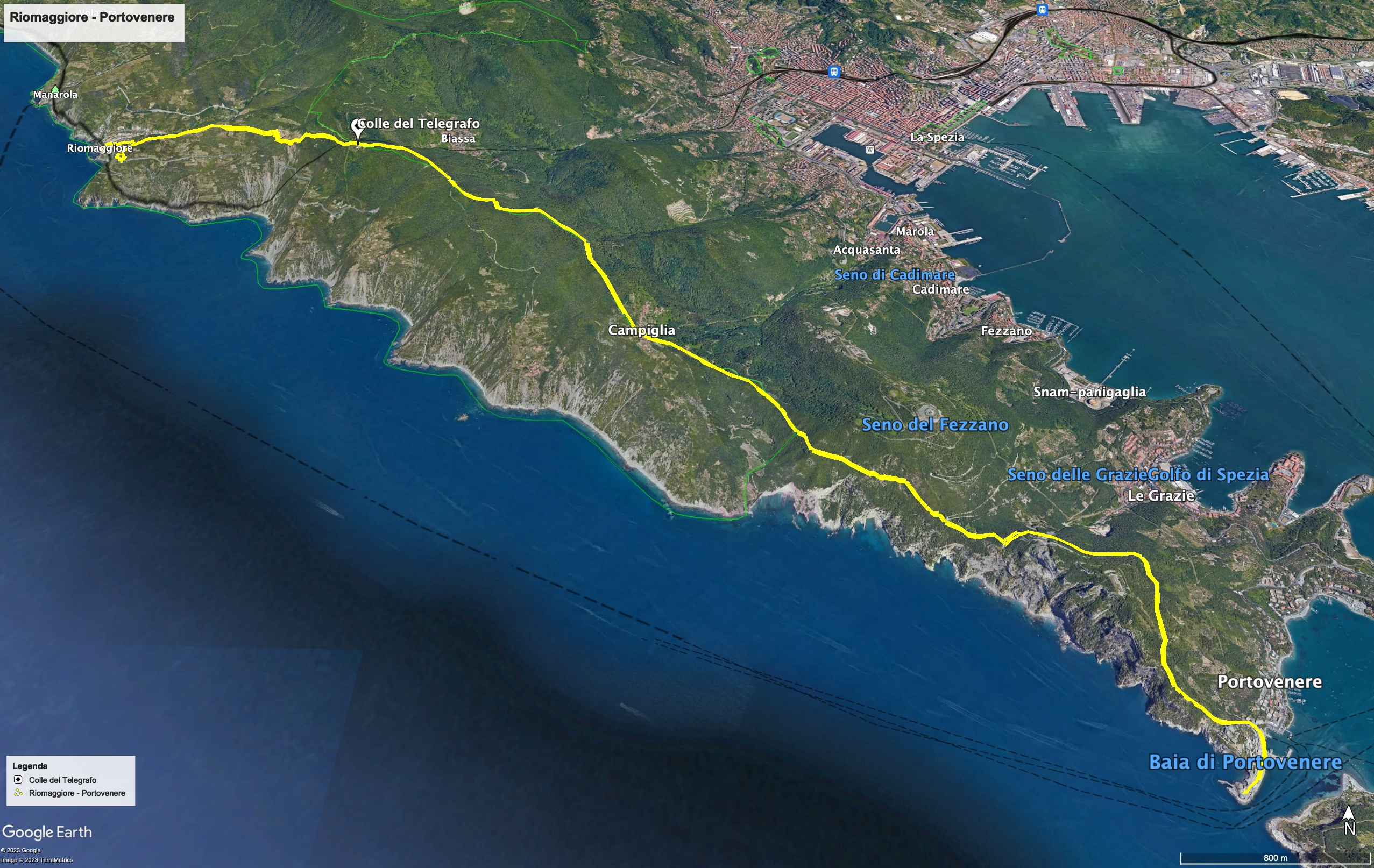 Cartina dell'escursione Mappa dell'escursione da Riomaggiore a Portovenere