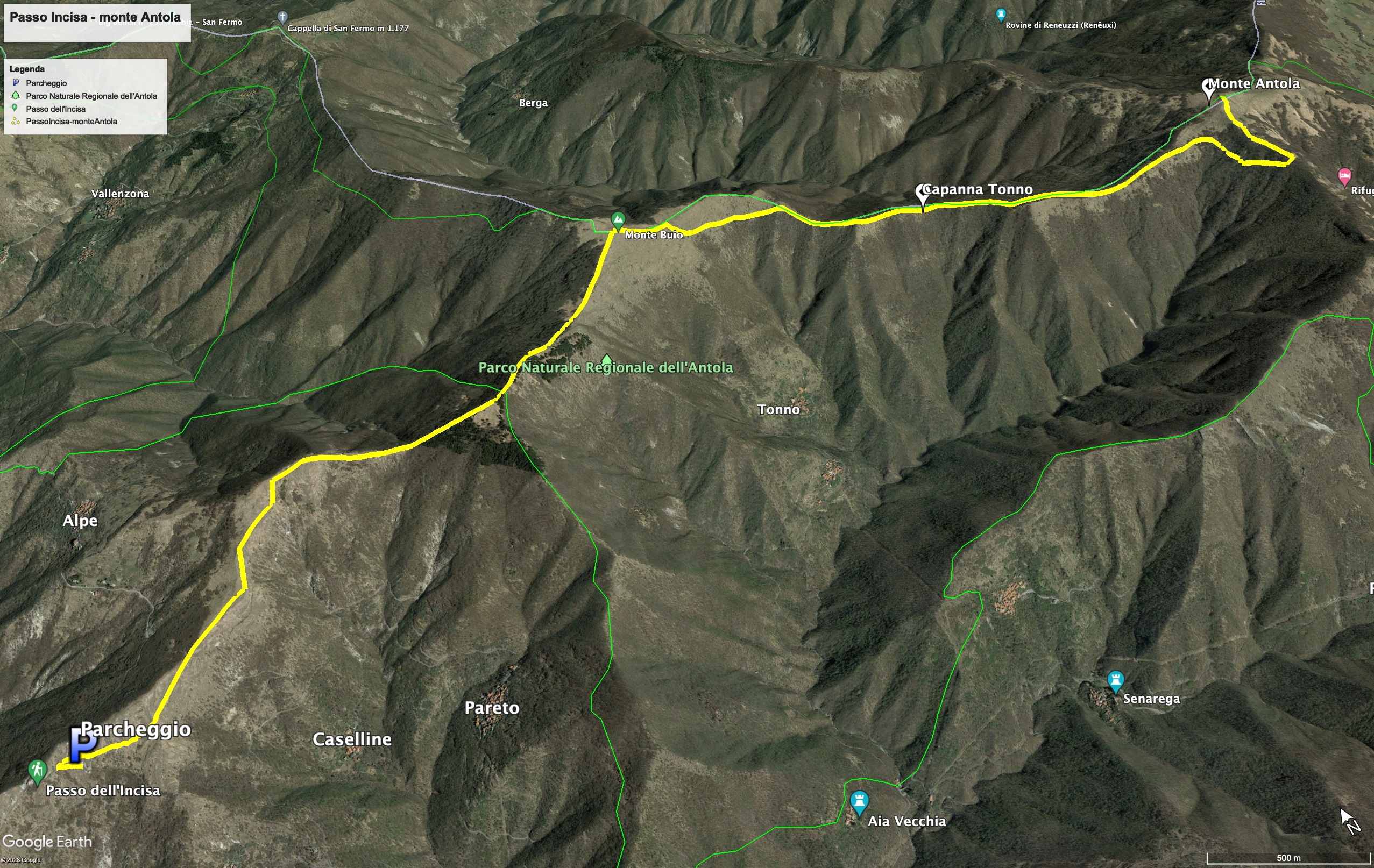 Cartina dell'escursione Mappa dell'escursione dal passo dell'Incisa al monte Antola