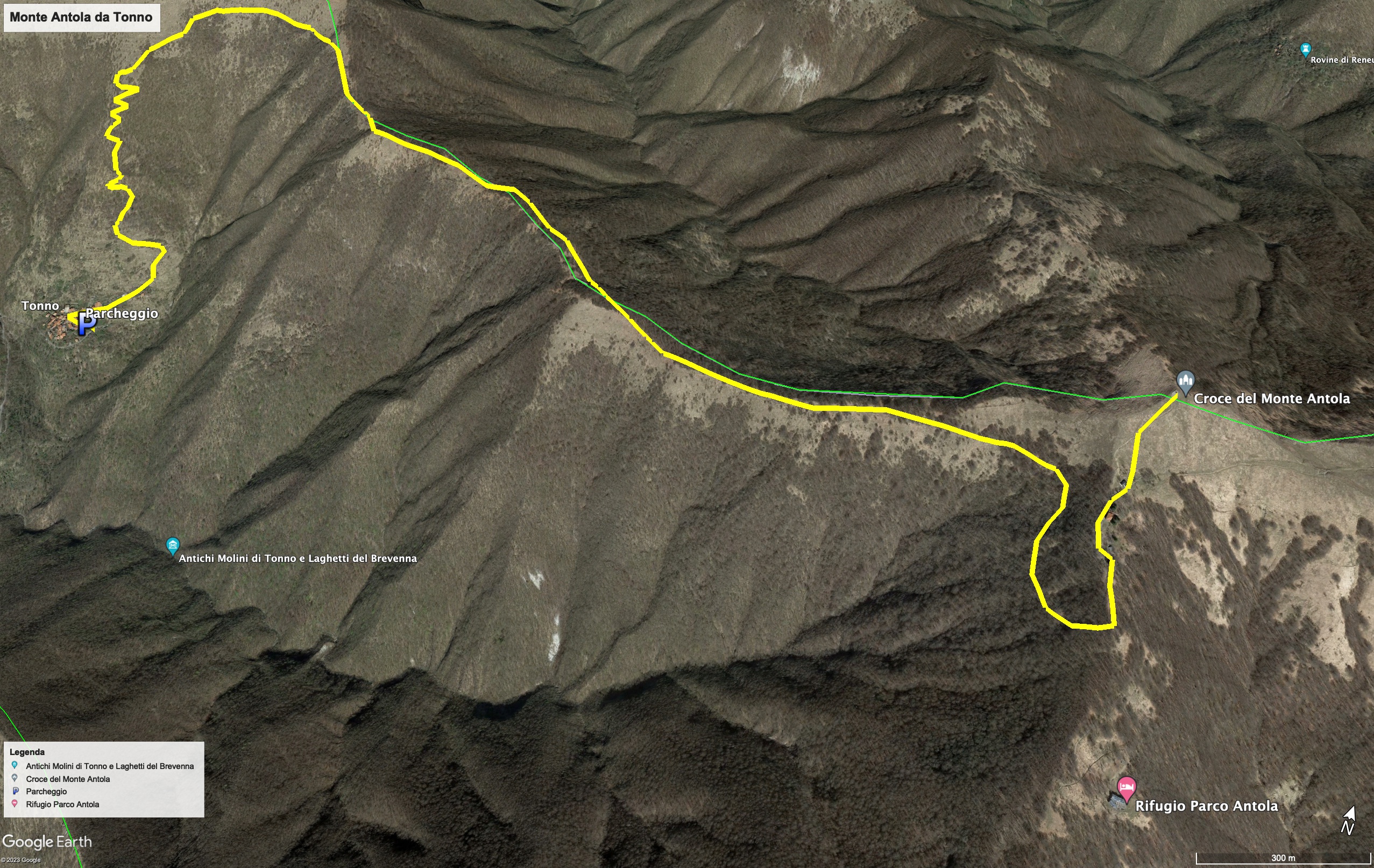Cartina dell'escursione Mappa dell'escursione da Tonno al monte Antola.