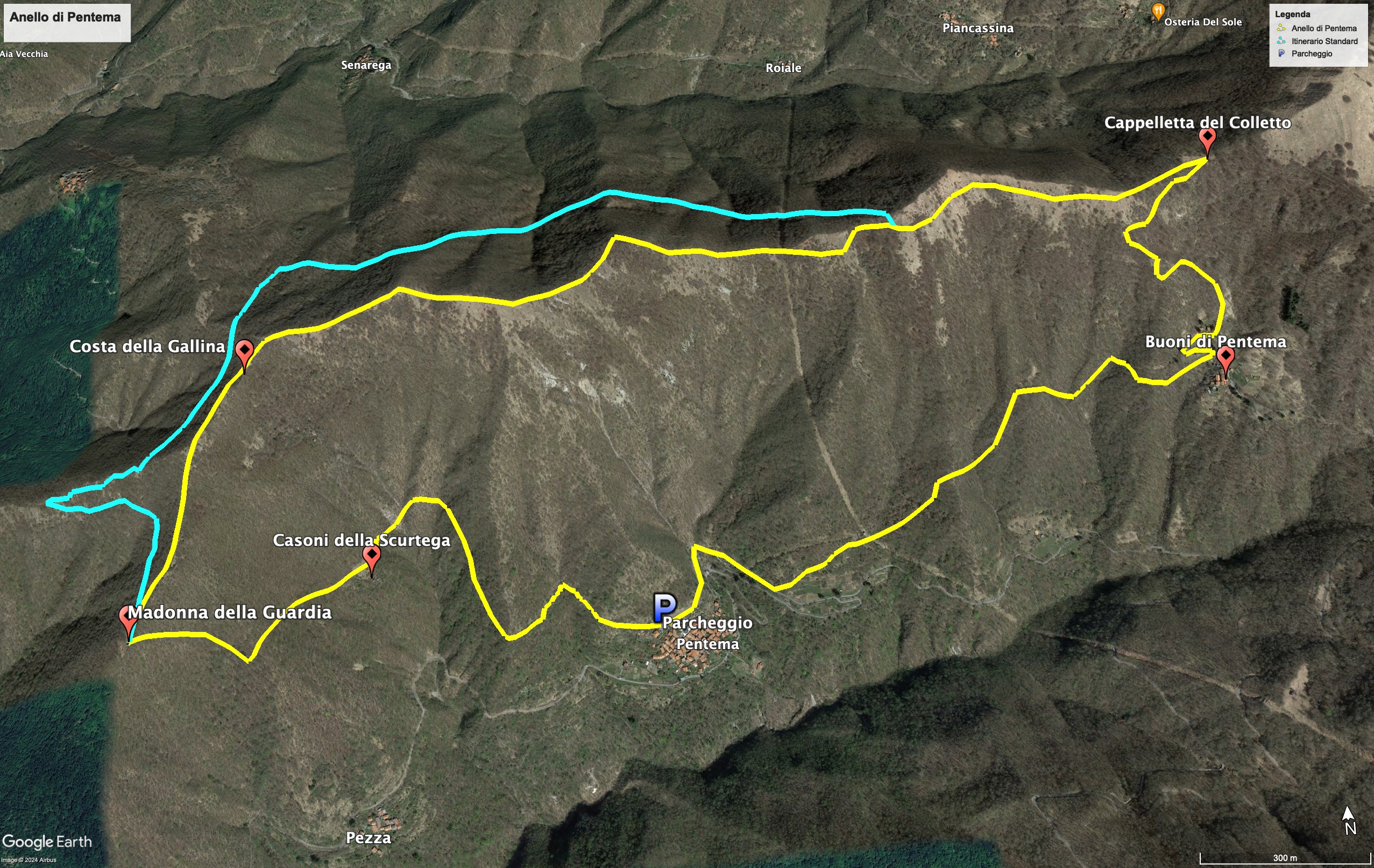 Trekking map Map of the hike from Pentema to Costa della Gallina