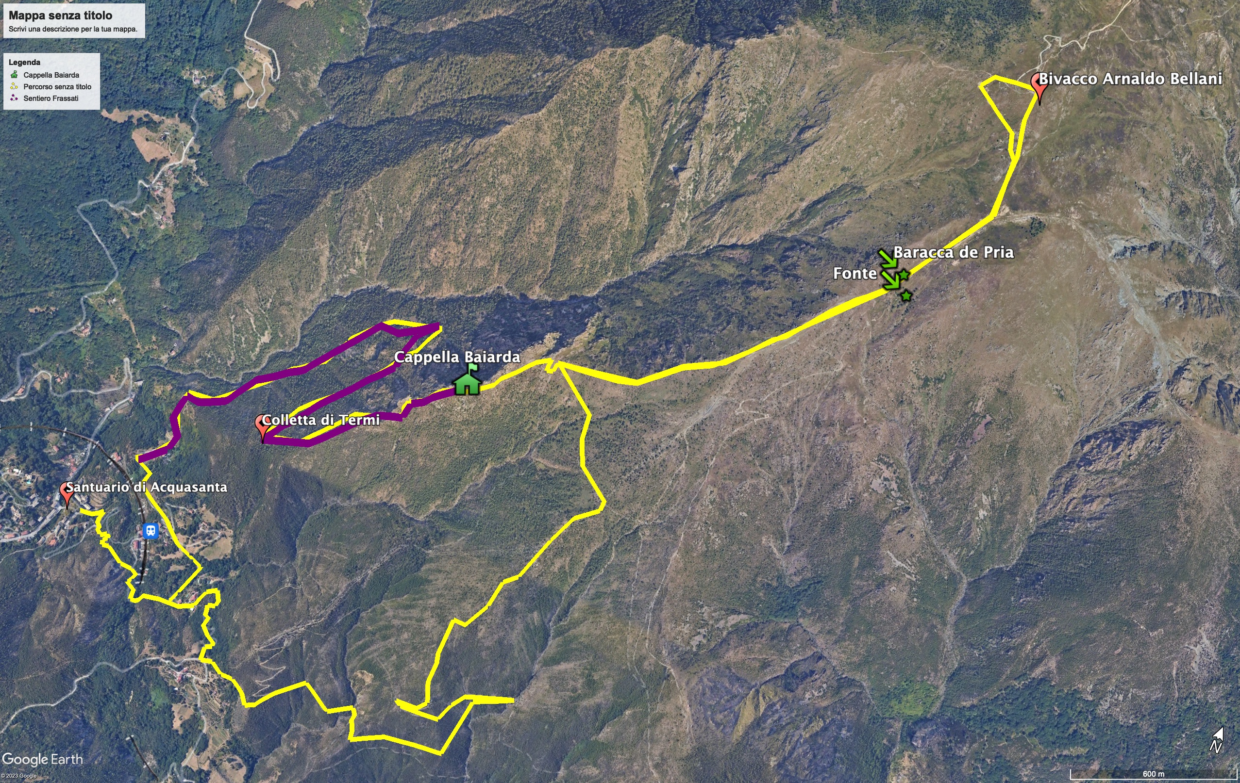 Trekking map. Map of excursion from Acquasanta to mount Penello