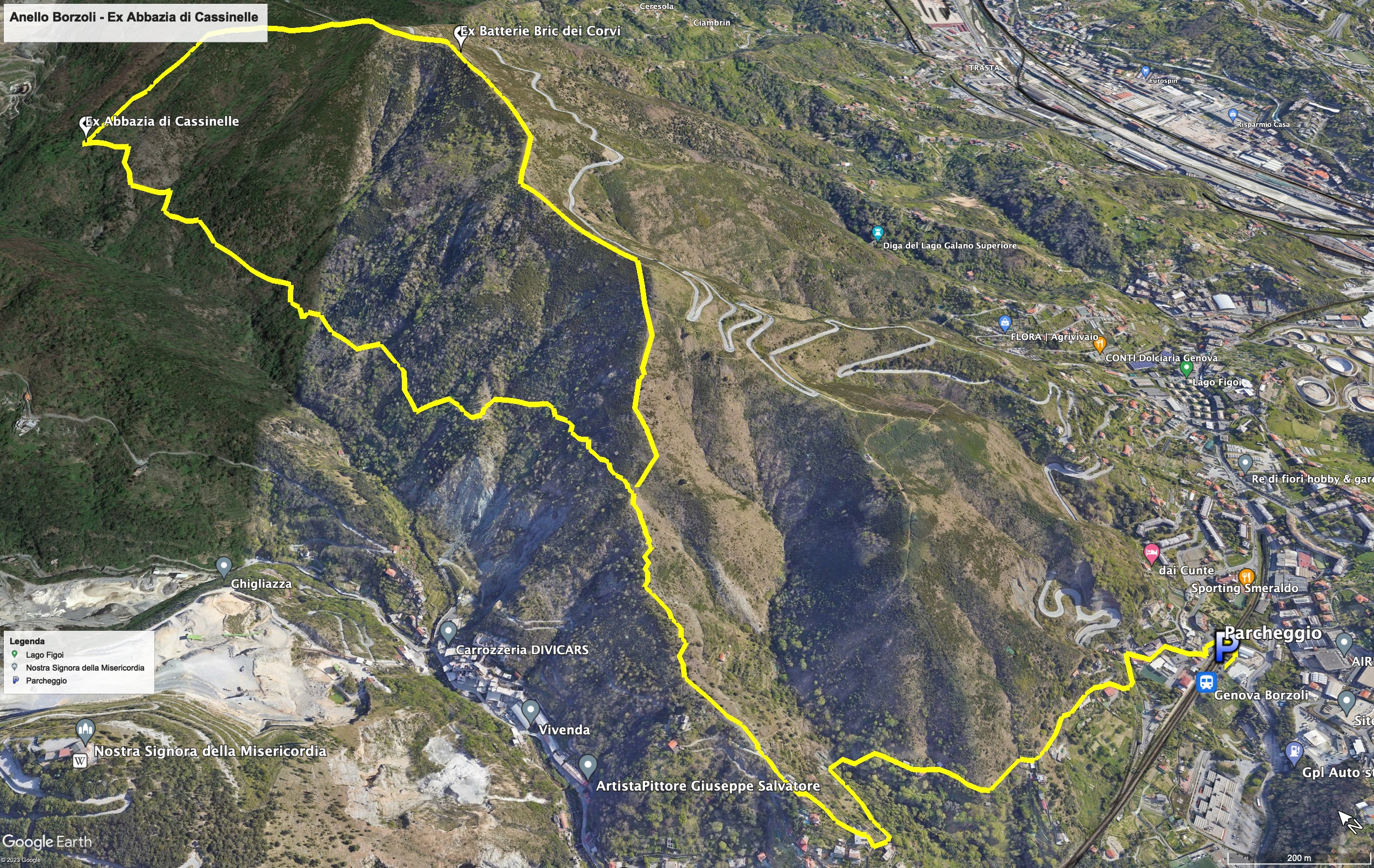 Cartina dell'escursione Mappa dell'escursione verso l'ex abbazia di Cassinelle
