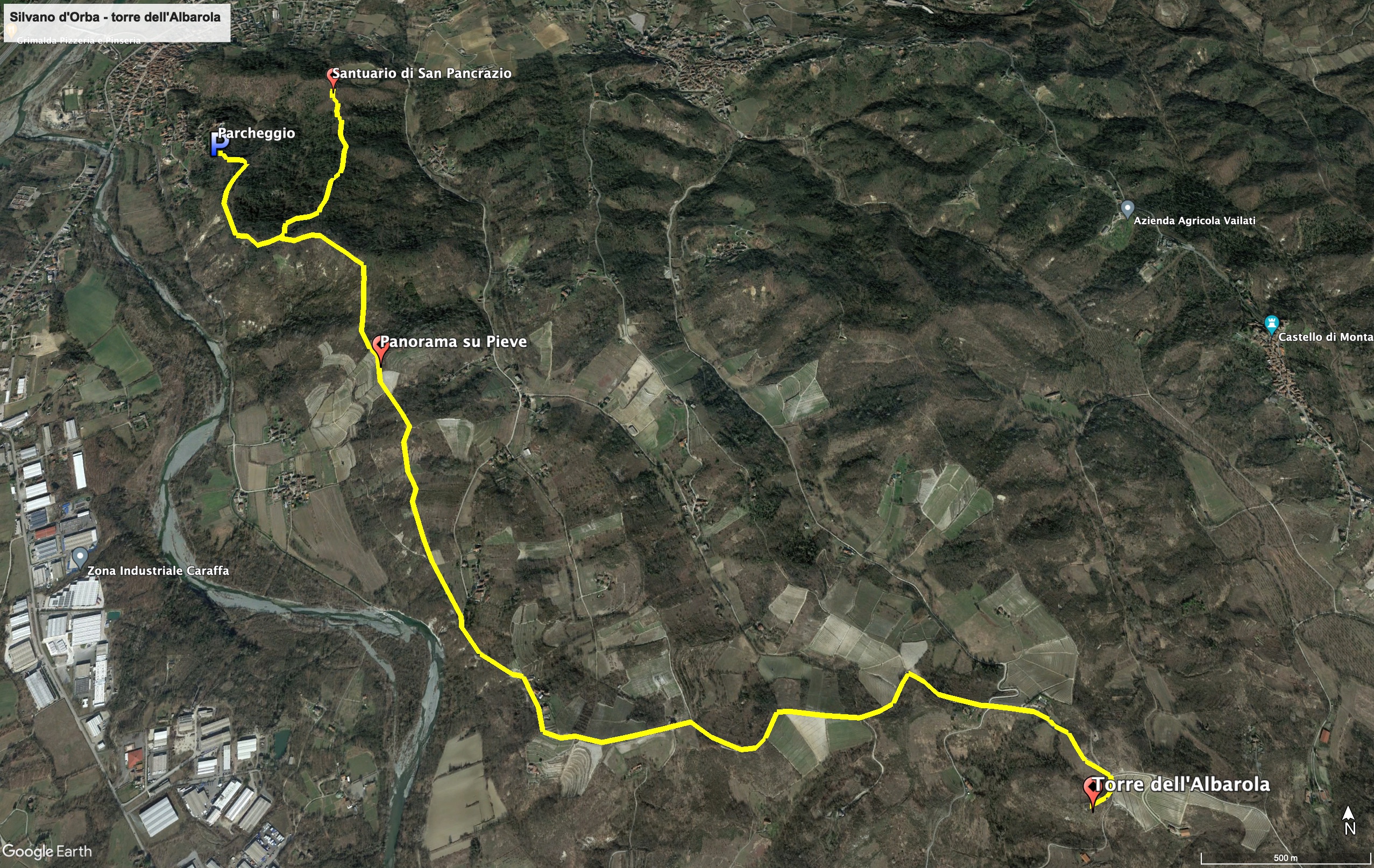 Trekking map Map of the hike from Silvano d'Orba to the ruins of Albarola's tower.