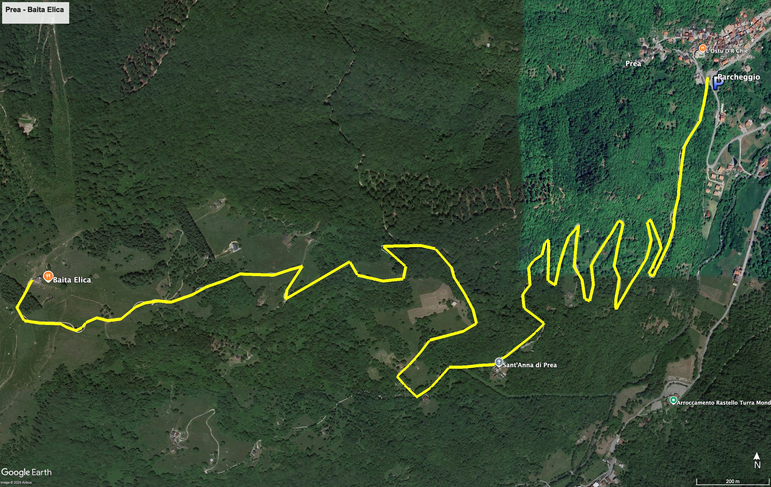 Trekking Map. Map of the hike from Prea to the Baita Elica